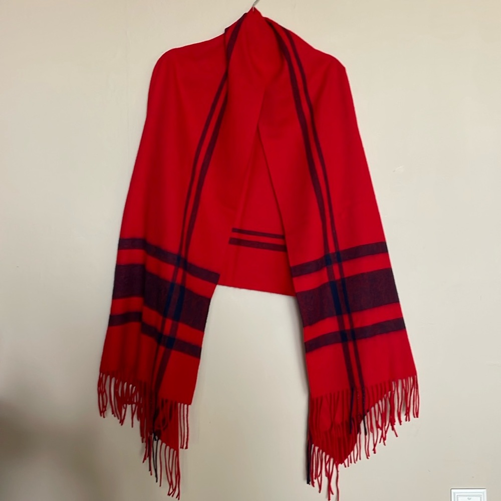 Cozy J.Crew Wrap, Red with blue stripes, One Size Fits Most